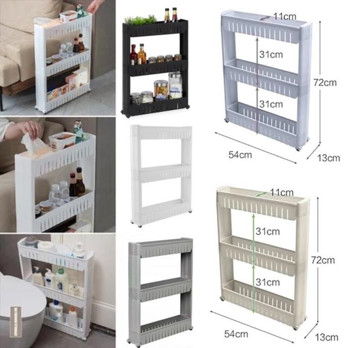 Etagère de Cuisine - Chario - 3 Niveaux - Roulettes - Organisateur - Meuble de rangement gris(Couleur aléatoire)
