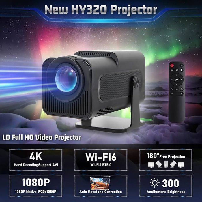 Projecteur portable 4K - HY320 - Android 11 - WiFi - Bluetooth - Haut-parleurs intégrés