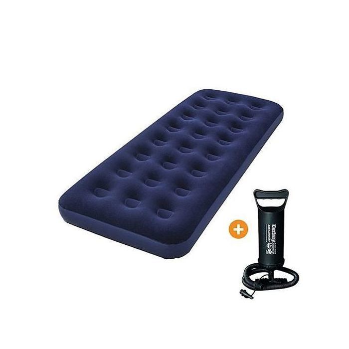 Bestway Pack de Lit Gonflable 1 place + Gonfleur à AIR + 1 Oreiller gonflable