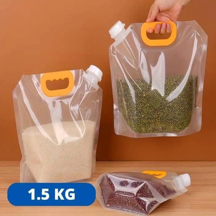 Sacs de stockage alimentaires avec bec verseur et poignée – 1.5 KG