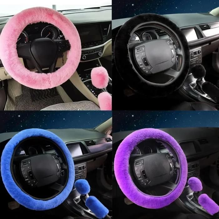 Ensemble de housses en fourrure pour volant et accessoires de voiture (3 pièces)