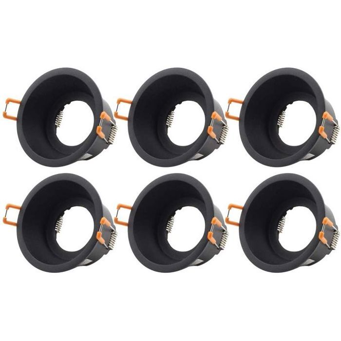 Lot de 6 Spot Encastré Roud Plafonnier MR16 GU10, anti-reflets, noir européen dépoli, style européen, trou de découpe 7cm