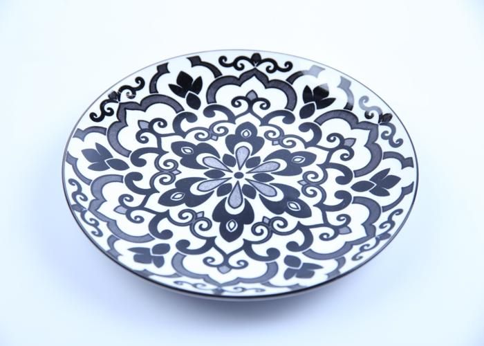 Assiette creuse en porcelaine VC dessin noir 19,2cm