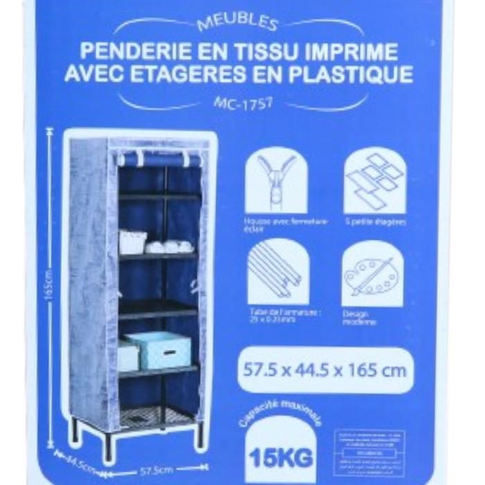 Penderie en tissu imprimé avec étagères PP 57x44x165 cm