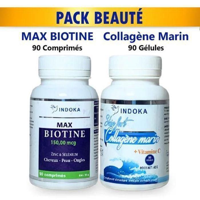 INDOKA PACK BIOTINE MAX 90 COMPRIMES + INDOKA COLLAGENE MARIN + VITAMINE C 90 GELULES