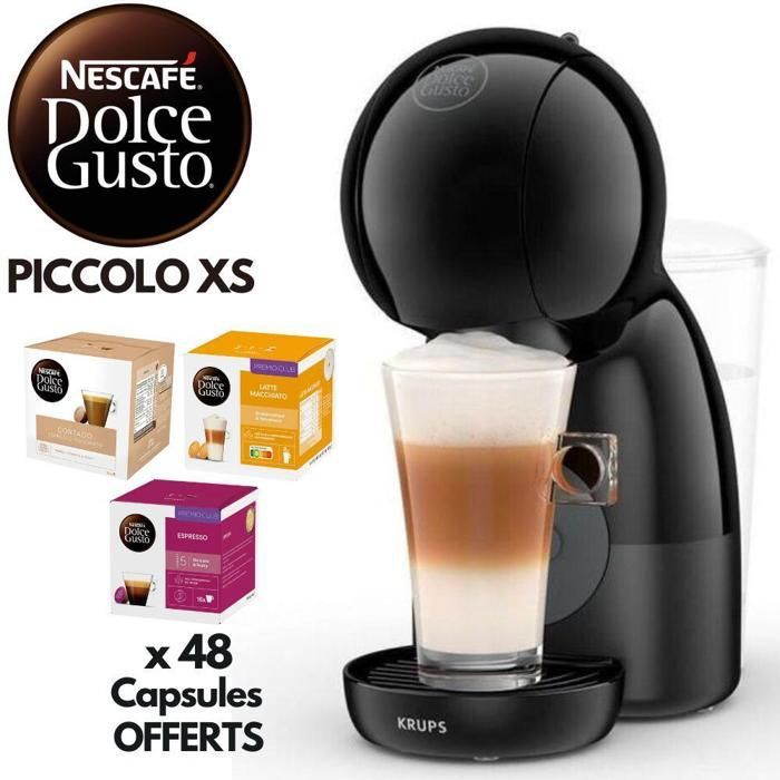 Nescafe Dolce Gusto PICCOLO XS Krups Cafetiere À Capsules Multi Boissons Livré avec 3 Packs De 48 Capsules Machine À Café 15 Bar