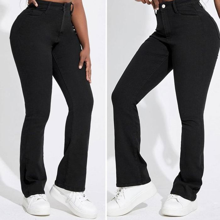 Pantalon Jean Patte d'Éléphant - Marque Non Spécifiée - Taille Haute - Flare - Noir - Femme