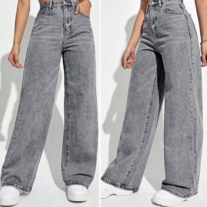 Pantalon Jean - Charlie - Gris Clair - Taille haute - Femme - Adulte
