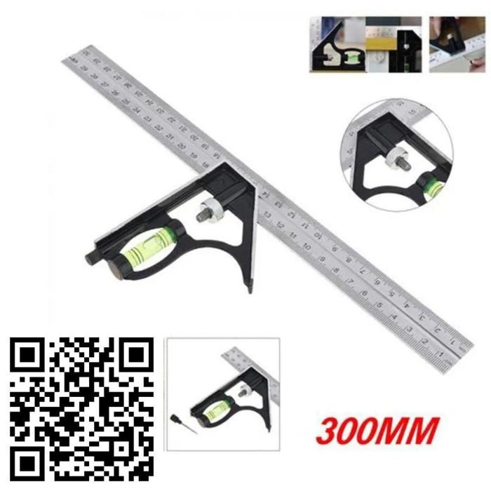 Règle d'angle carré combinée - Youta - 300mm - Acier inoxydable - Outil multifonction - Haute précision