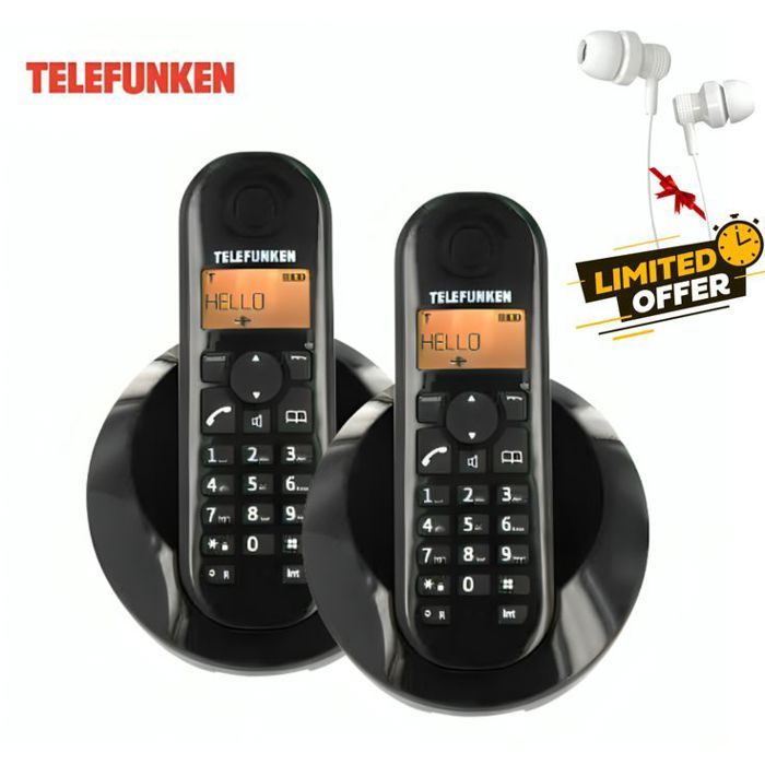 Téléphone Fixe Sans Fil Telefunken Duo TB 202 – Pratique et Élégant + Écouteur Offert