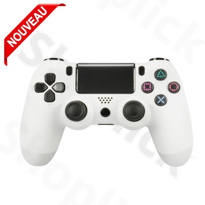 Manette de jeu  sans fil Compatible Avec PS4 Wireless SHOCK, prise casque, barre lumineuse LED Blanc