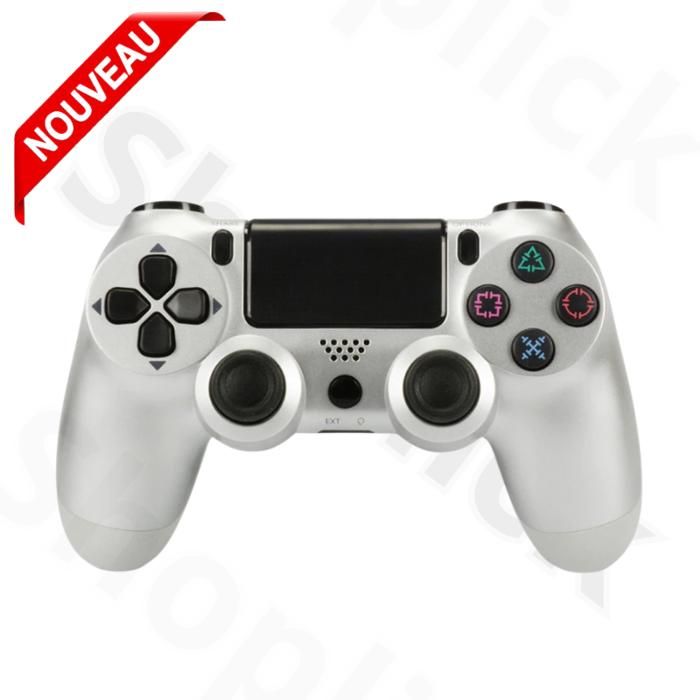 Manette de jeu  sans fil Compatible Avec PS4 Wireless SHOCK, prise casque, barre lumineuse LED Gris