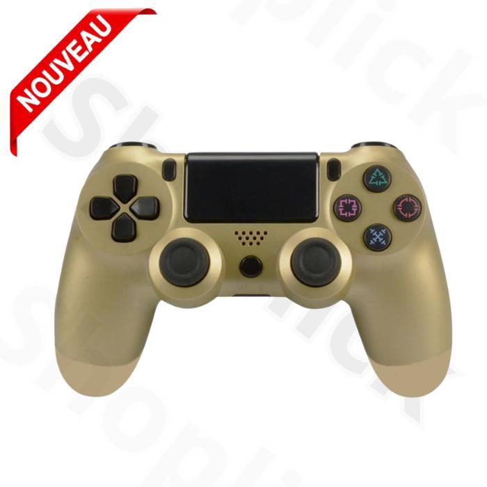 Manette de jeu  sans fil Compatible Avec PS4 Wireless SHOCK, prise casque, barre lumineuse LED Gold