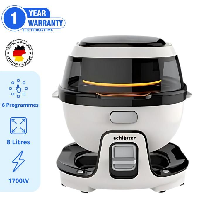 AirFryer Friteuse sans huile XL 8Litres, Rotation Automatique 1700W - Blanc