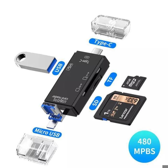 otg 6in1 Adaptateur   Type C, Micro USB, Lecteur de Carte SD, Carte Mémoire USB pour Macbook,oridinateur et smartphone