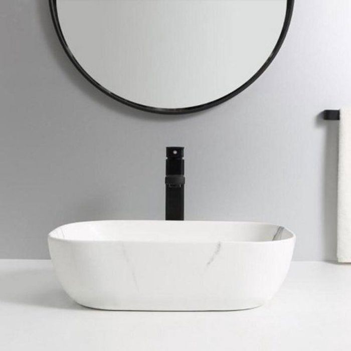 vasque a poser rectangle blanc marble 450x330x135