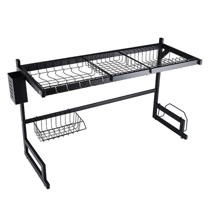 Organisateur d'évier égouttoir - KITCHEN RACK - Noir - Métal de haute qualité - Design moderne - Gain de place