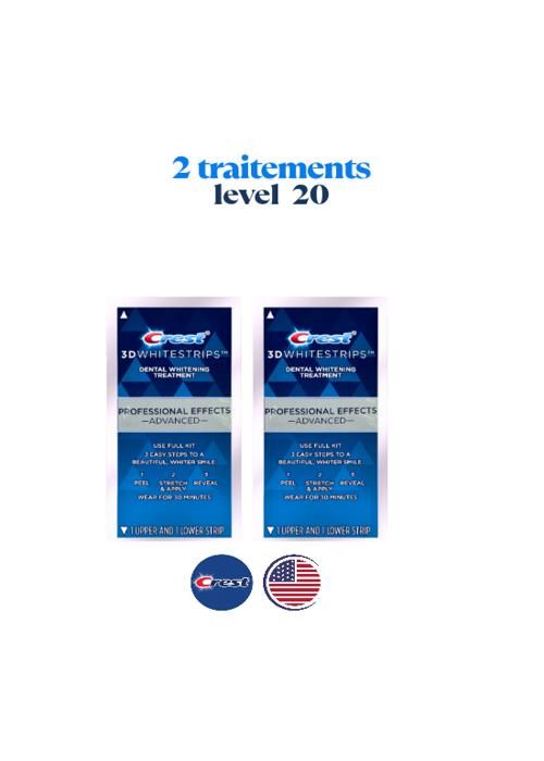 CREST 3D WHITE LEVEL 20,  2 SACHETS,  PROFESSIONAL EFFECTS - ADVANED- : une solution maison pour éliminer 20 ans de taches