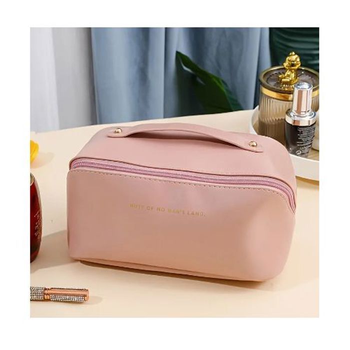 Trousse cosmétique - Cuir - Rose - Portable - Avec poignée - Fermeture sécurisée