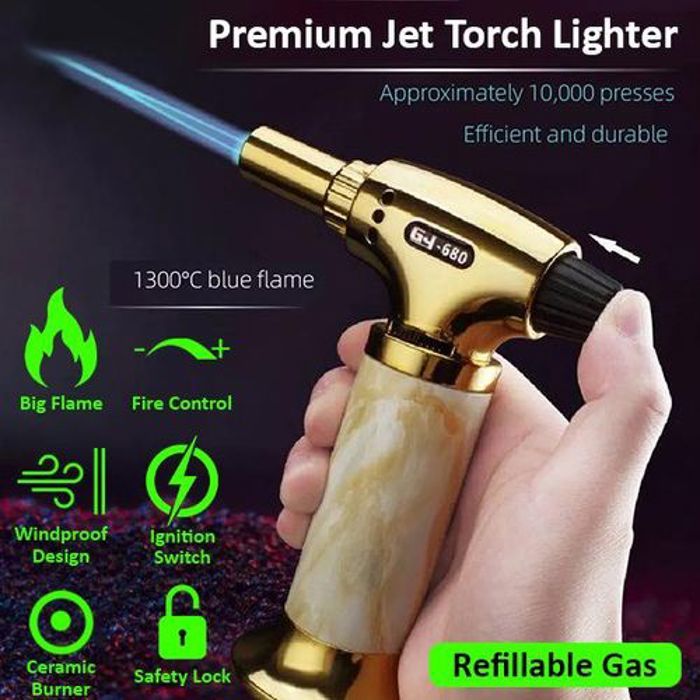 Briquet à torche à butane, pistolet rechargeable, flamme réglable, anti-vent, chalumeau à gaz.