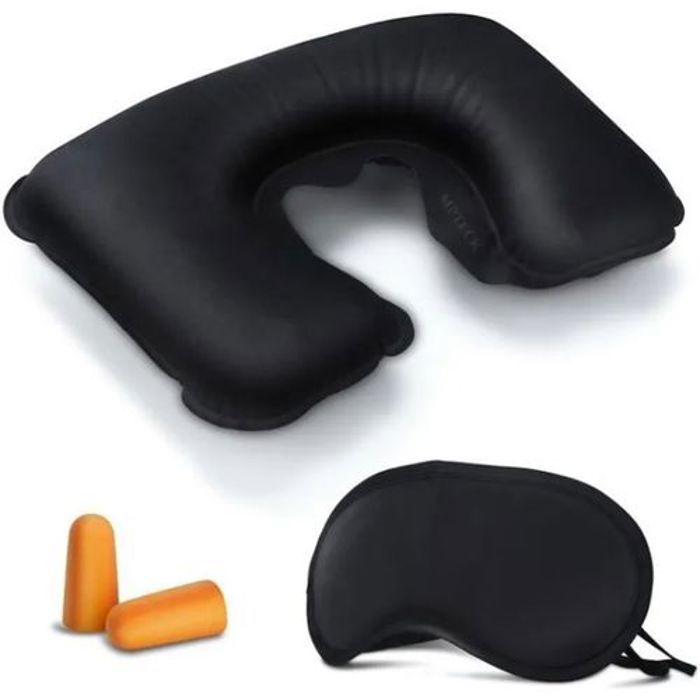 3 en 1 Kit de voyage Masque de sommeil dormir Anti-fatigué Coussin Oreiller tour de cou gonflable Bouchons d'oreille pour Voyage