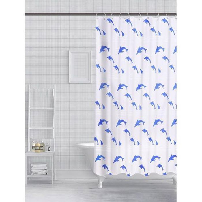 1 rideau de douche imprimé dauphin avec 12 crochets