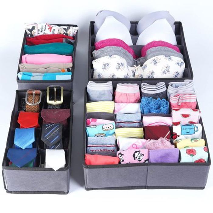 Boîtes de rangement - Non spécifié - Lot de 4 - Pliables - Tissu Non Tissé - Gris