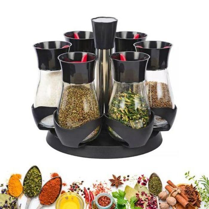 Service à épices - Non spécifié - 6 pièces - Verre résistant - Support tournant - Accessoires de cuisine