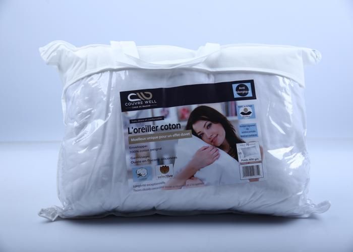 Oreiller - COUVRE WELL - 50x70 - 100% Coton - Antiallergique - 800g