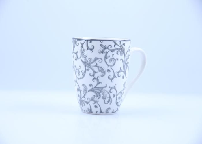 Mug en Porcelaine - GENERIC - 320ml - Dessin Gris - Élégant - Compatible Lave-Vaisselle