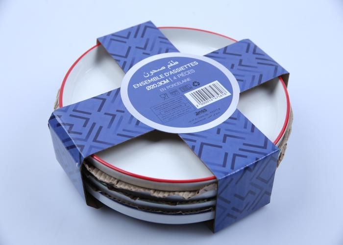 Set de 4 Assiettes Plates en Porcelaine VC Rebord Couleur 20cm