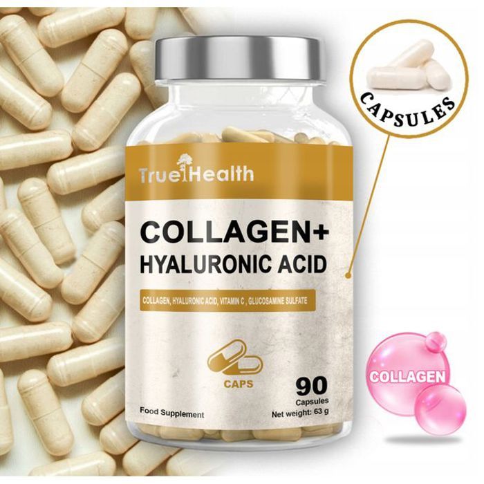 Collagen + Hyaluronic Acid + Vit C 90 Caps - Régénération Des Articulations, Peau Et Cheveux