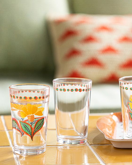 Verre - Exotic Flower - Ensemble 6 pièces - Rose - Orange - 110 ml