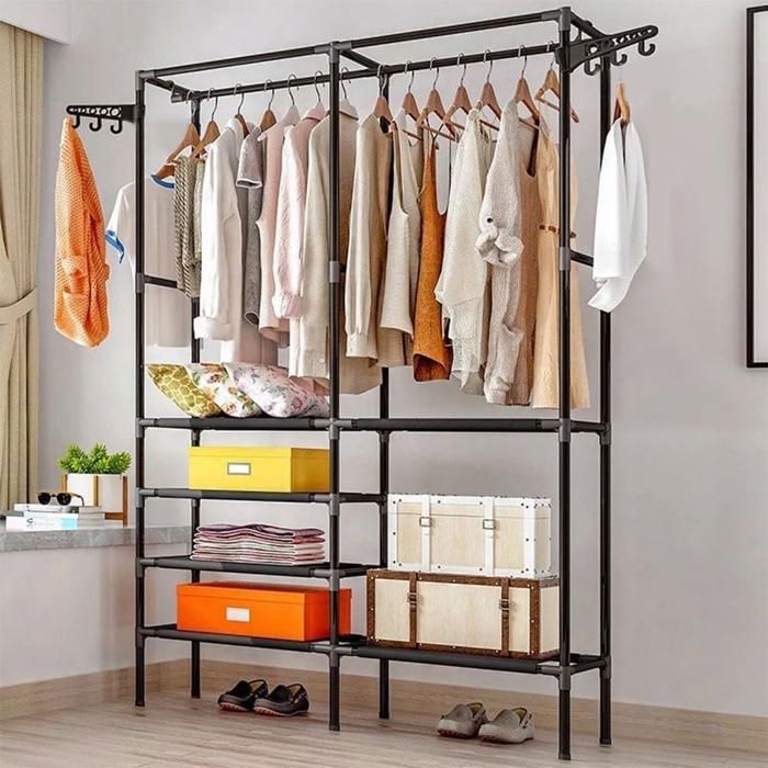 Porte-vêtements - Non spécifié - Double pôle - Métal résistant - 107x36x173 cm - Rangement contemporain