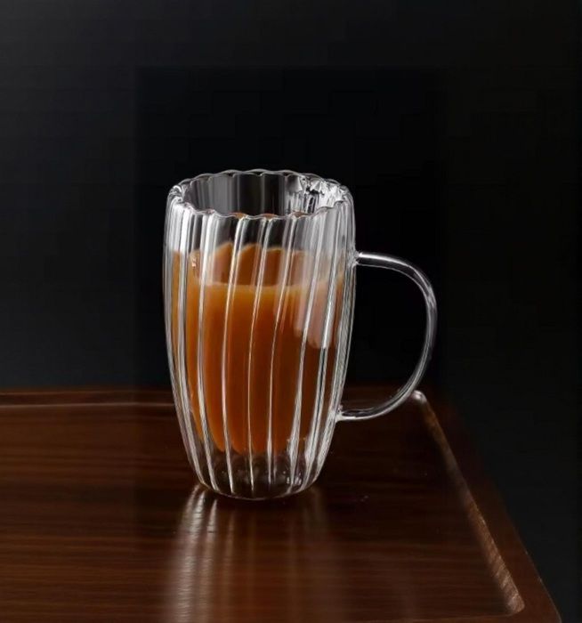 Verre double paroi - Bandes-M - 450 ml - Verre borosilicate - Design contemporain - Cylindrique