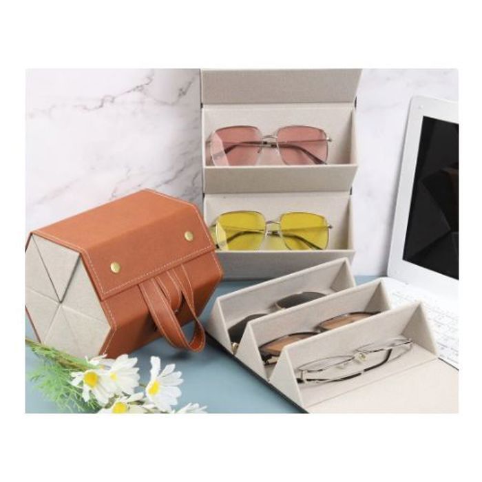 Boîte de rangement pliable pour lunettes de soleil à fentes multiples, étui de voyage portable pour lunettes, marron