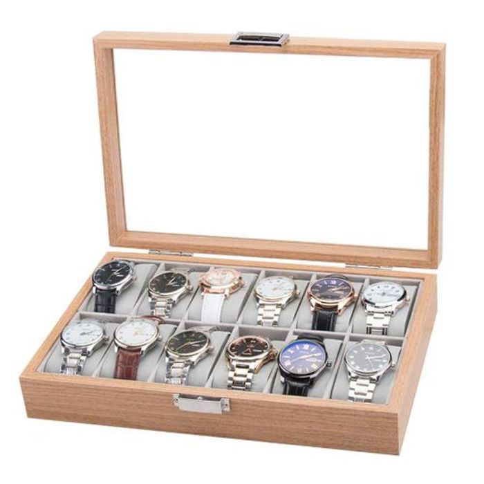 Boite à montres en bois à 12 emplacements, présentation chic des montres, marron