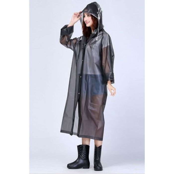 Imperméable à capuche transparent unisexe, réutilisable, portable, vêtements de pluie, rain coat, noir