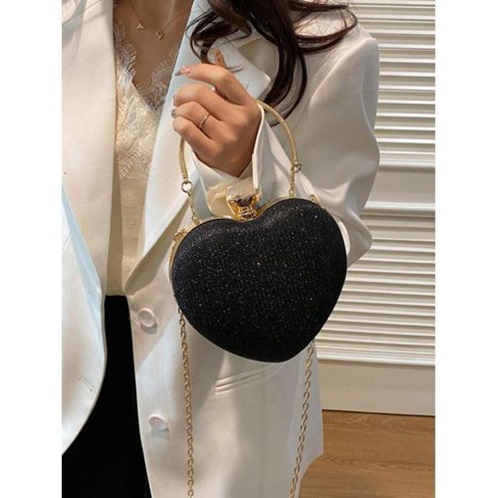 Sac à main, sac de soirée forme de cœur strass brillant, pailleté, luxueux et brillant pour femme