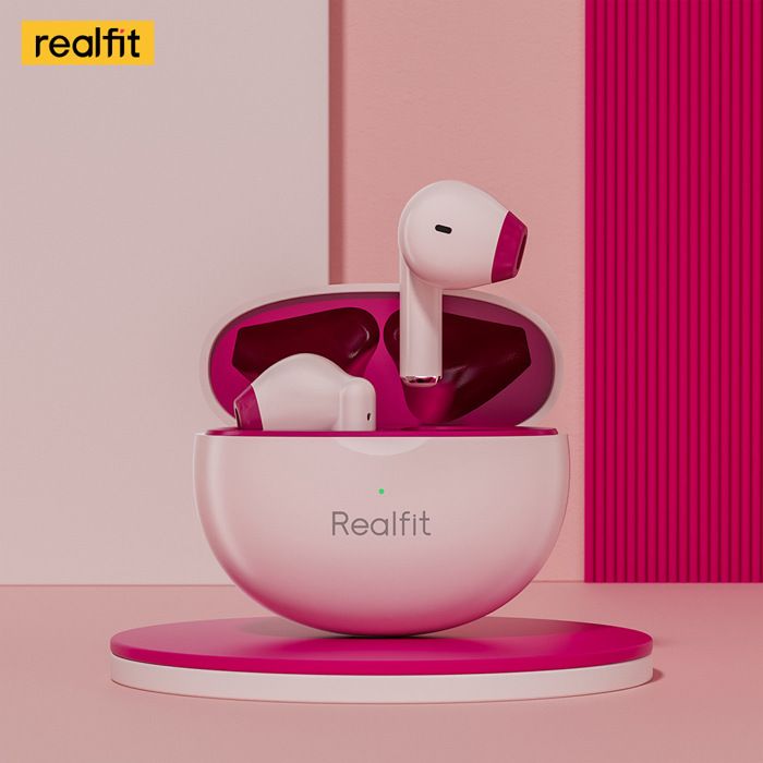 Écouteurs Bluetooth - REALFIT - F2 - HIFI - 25 heures d'autonomie - Intra-auriculaire - Rose