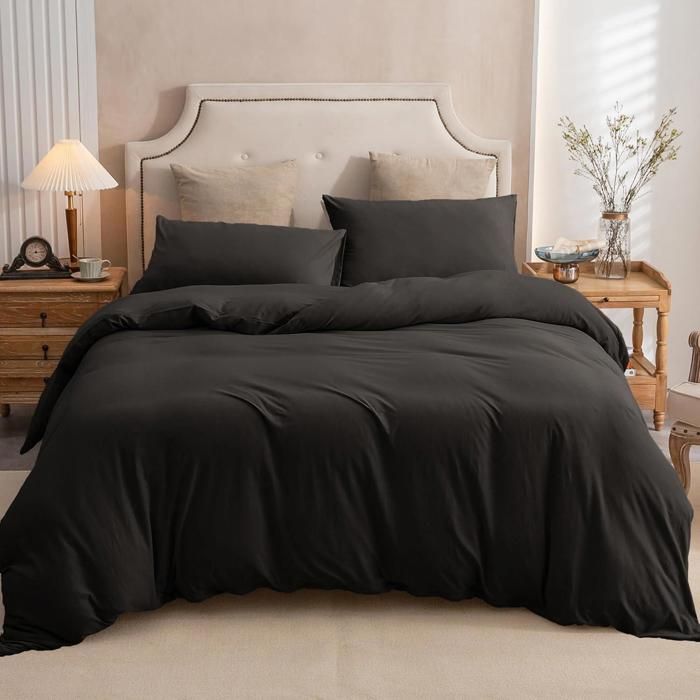 Dwirty – Housse de couette noire unie – Format 1 place (160x220 cm) – Douce et hypoallergénique