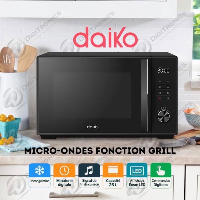 Daiko - Micro-ondes Grill 25L – 900W / Grill 1000W – Affichage LED & Commandes Digitales – Modèle FMO-2553BEDK
