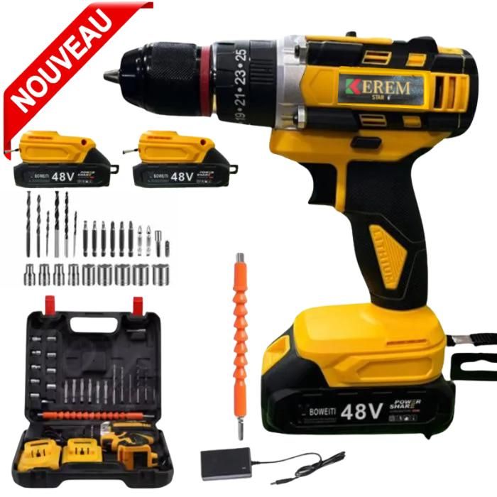 Perceuse Visseuse électrique sans fil avec 2 batterie  48V Max Lithium-Ion 5.0 ah  outil indispensable pour tous vos travaux