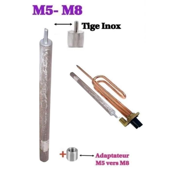 Anode magnésium - Inox - M5 - 30 Cm - 22mm - Couleurs Aléatoires