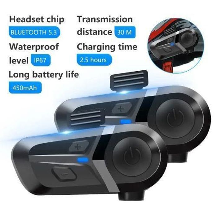 Casque de moto Bluetooth 5.3, étanche, sans fil, mains libres, appel téléphonique-305