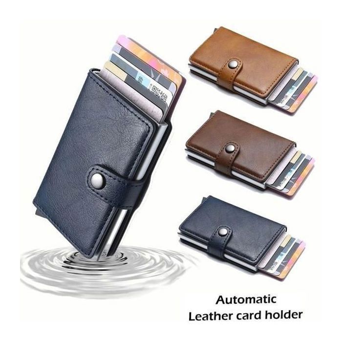 Porte-Carte Bancaire + Porte monnaie - GENERIC - Noir - Aluminium - Cuir - Mixte