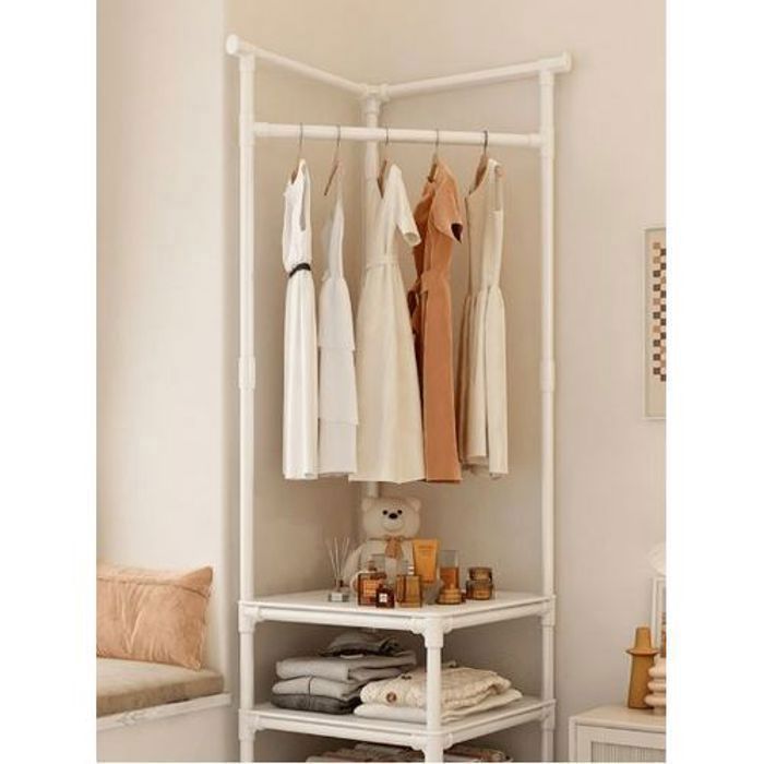 Porte-manteau d'angle avec 2 étagères Pour Organisateur de vêtements et chaussures .