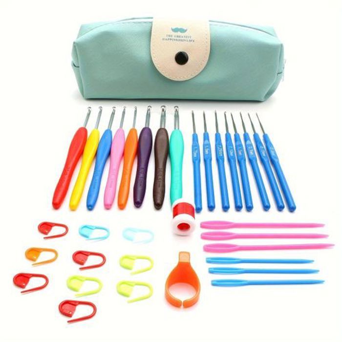 34PCS Ensemble de crochets avec étui, à tricoter en plastique multicolores,