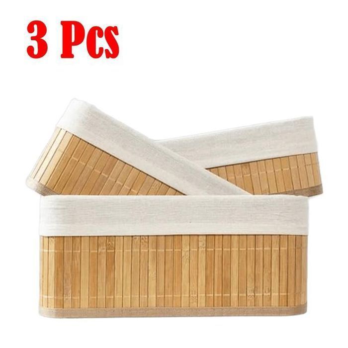 Lot 3 Paniers de Rangement Décoratifs, en Bambou et tissu