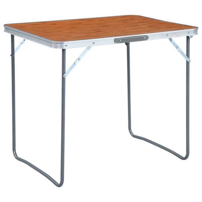 Table de Camping - Couleur Bois - 80x60x70 cm - 4 Places - Aluminium - Rectangulaire